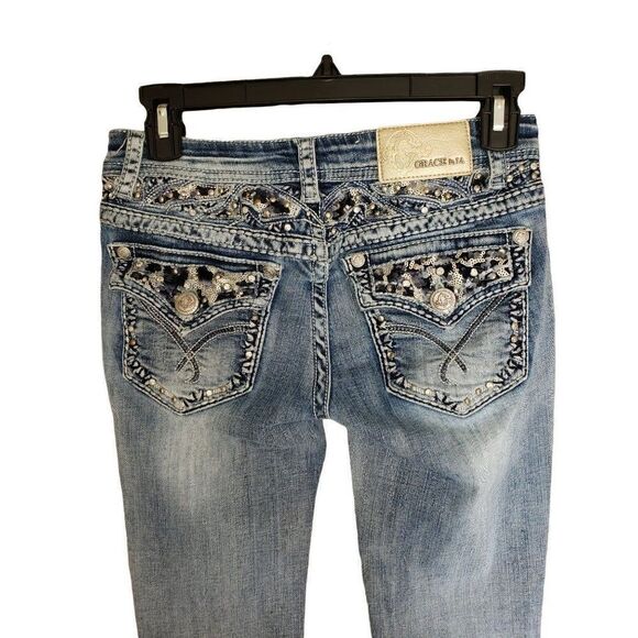 Women's Jeans Stonewash Denim Rhinestone Studded Blue Jeans Size 26 NWOT Sz 4 - Picture 6 of 10